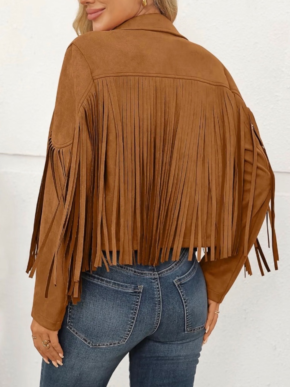 Chartou Faux Suede Cropped Western Fringe Jacket Small/Medium Cowgirl Festival - Picture 2 of 10